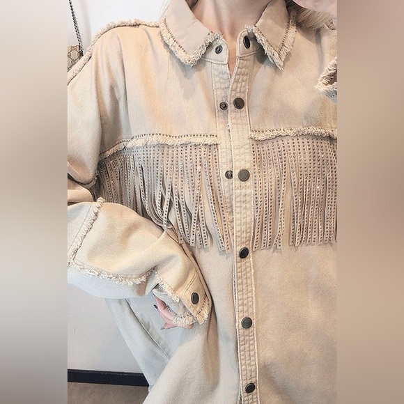 Fringe Studded Snap on Jacket Shacket Shirt - Picture 6 of 12